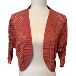 AUGUST SILK Salmon Open Weave Shrug Sweater Size Small